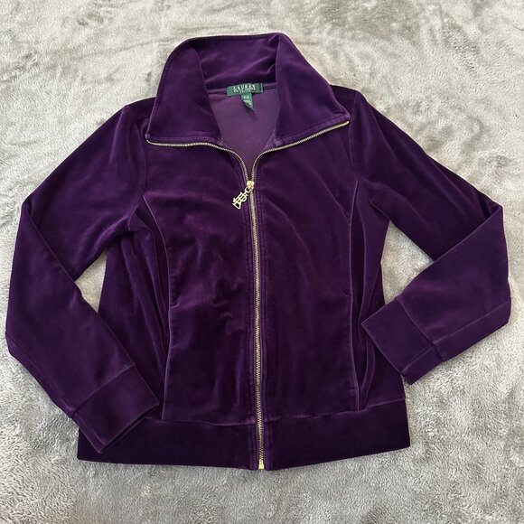 Lauren Ralph Lauren Purple Velvet Velour Jacket Women's Petite Small PS - Picture 1 of 5